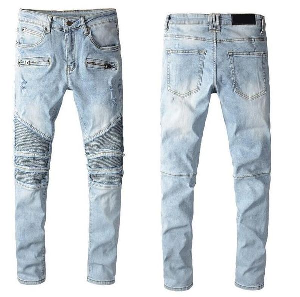 

trendy mens designer jeans fashion fit distressed ripped biker denim for men design jeans hip hop women jogger pants t f2023, Blue