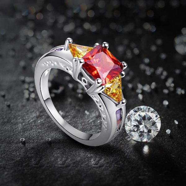 

cluster rings lingmei wholesale arrival fashion wedding for women princess cut white red cubic zircon gold color ring size6-10, Golden;silver