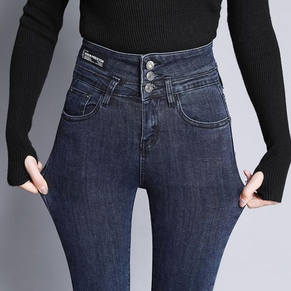 

plus size women clothing winter woman jeans fleeces warm denim pants trousers push up high waist jean femme women's, Blue