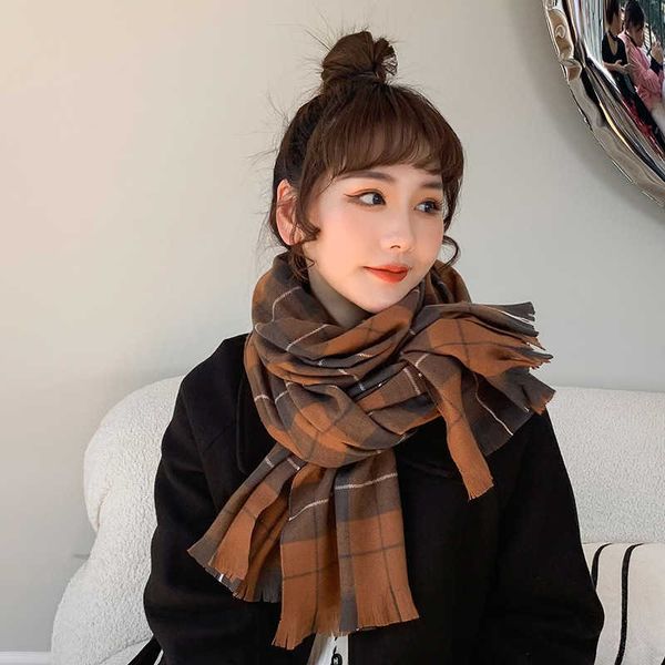 

plaid scarf winter 2021 cold proof and warm imitation cashmere shawl thickened bib women's straight, Blue;gray