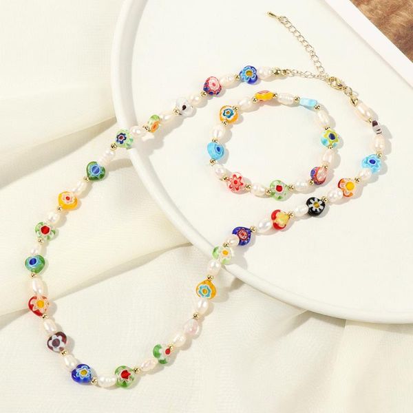 

pendant necklaces lovely colorful glazed flower pearl necklace design sense small crowd hip hop sweet cool wind super fairy neck chain, Silver