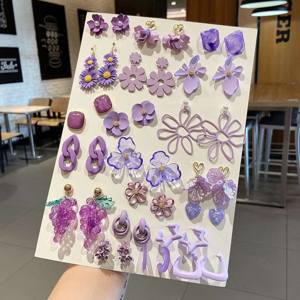 

ins female korean purple series accessories fresh summer flower earrings, Black