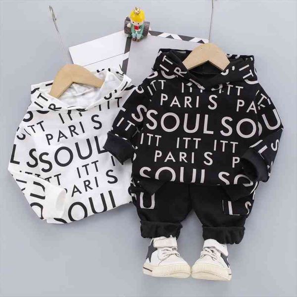 

spring autumn baby boys girls clothes printe letters cotton hoodies pants 2pcs set children fashion splice kid casual tracksuits, White
