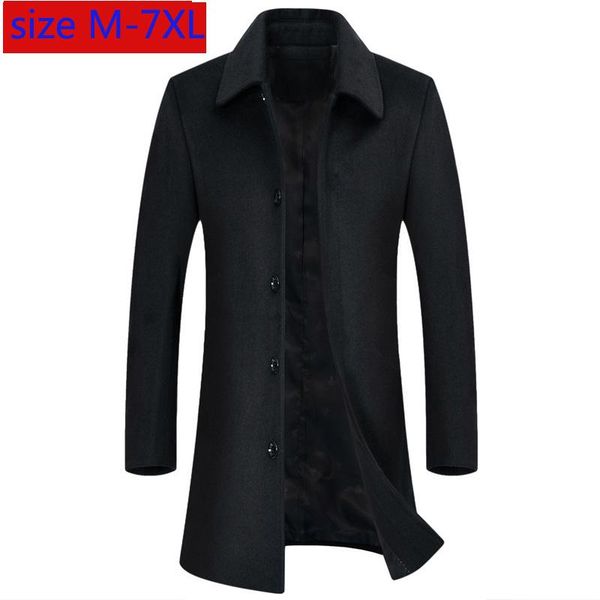 

men's wool & blends arrival fashion large men woolen overcoat casual long single breasted thick mens coat plus size m l  2xl 3xl4xl5x, Black