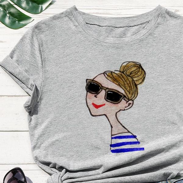 

breathable casual childlike paintings womens t shirt of funny girls graphic print personality pop design, White
