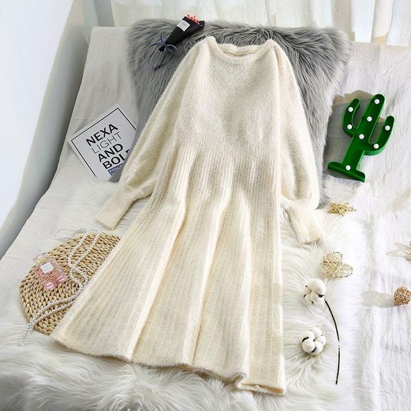 

casual dresses fleece women a-line lantern sleeved solid lady elegant fashion outwear coa, Black;gray