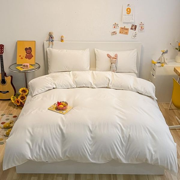 Bettwäsche-Sets, weiß, süßer Bettbezug, Kissenbezug, solides Bett, flache Laken, moderne Bettdecke, Twin-Full-Single-King-Bettwäsche