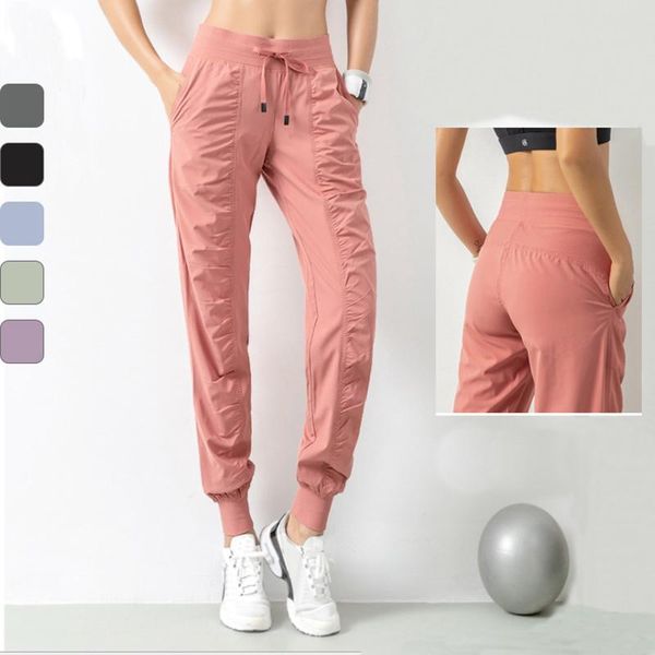 

breathable women's sports pants loose running fitness nine-point pockets female gym wear yoga outfits, White;red