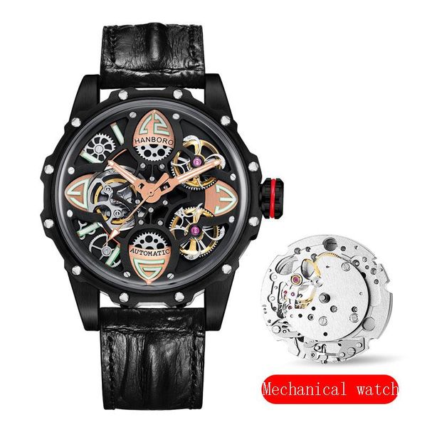 

wristwatches fashion men's watch automatic mechanical black technology casual waterproof design relojes para hombre reloj, Slivery;brown
