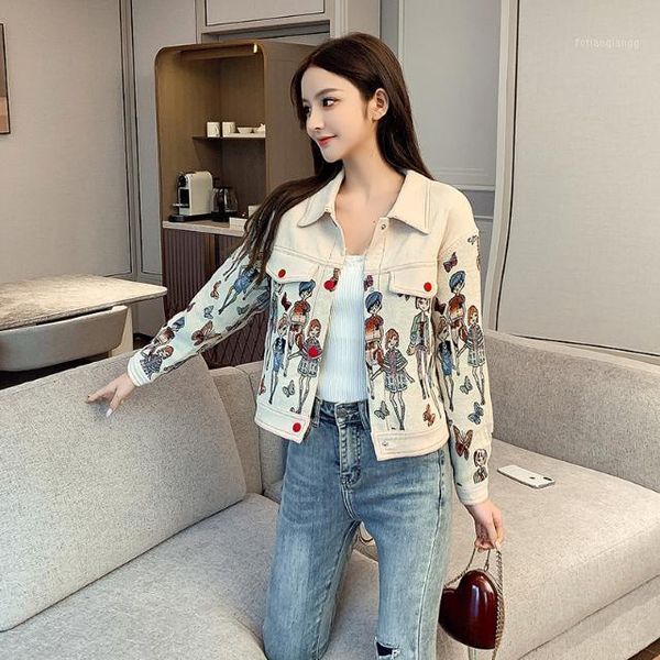 

women's jackets women 's short jacket 2021 spring and autumn korean style youth loose printing long sleeve cardigan top, Black;brown