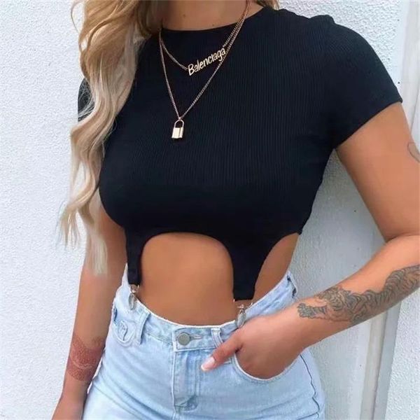 

women's t-shirt harajuku black korean white summer crop tees women t-shirts solid female ribbed t shirt for knitted street g2846