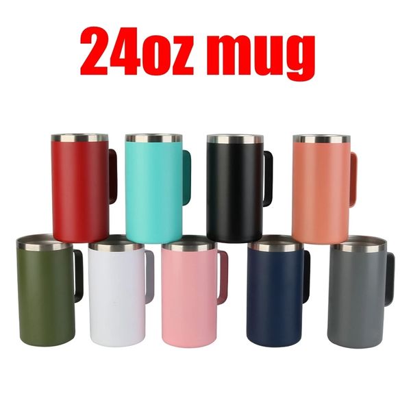 

24oz beer mug stainless steel vacuum insulated tumbler coffee travel cup 710ml double wall handle mugs accept custom logo wll1086