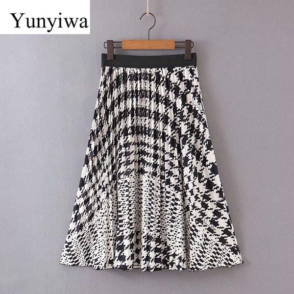 

skirts 2021 women vintage elastic waist pleated skirt faldas mujer ladie casual slim chic brand, Black
