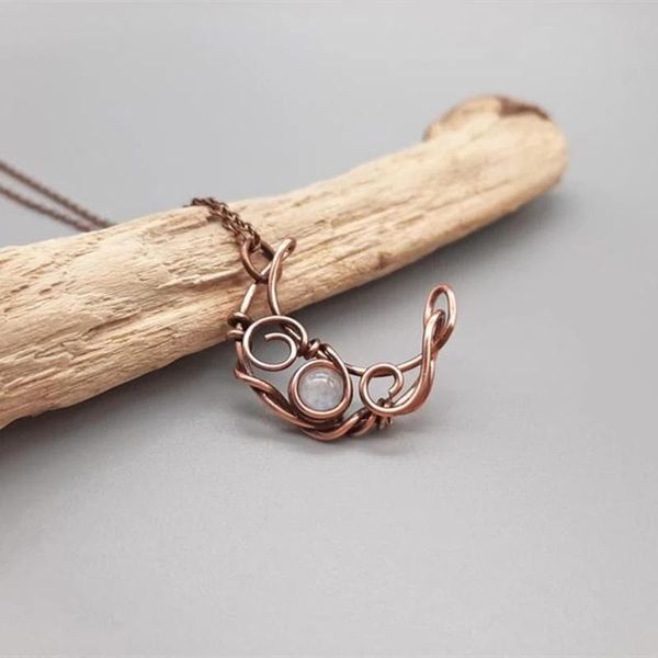 

pendant necklaces creative lines winding crescent shape inlaid opal women wedding charm necklace party gifts for her, Silver