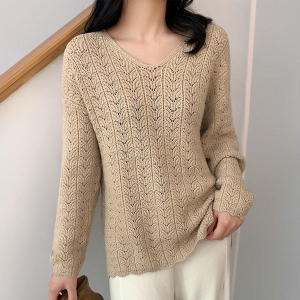 

women's sweaters 2021 loose knitted autumn and winter solid color pullover round neck hollow personality breathable comfortable, White;black
