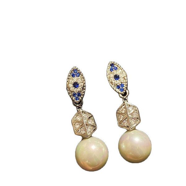 

dangle & chandelier evil eye pearl earrings, female tide ring buckle temperament, high-end fashion a variety of wearing earrings, Silver