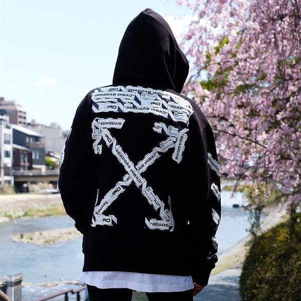 

airport white off tape style cordon arrstyle men's and women's hoodies, Black