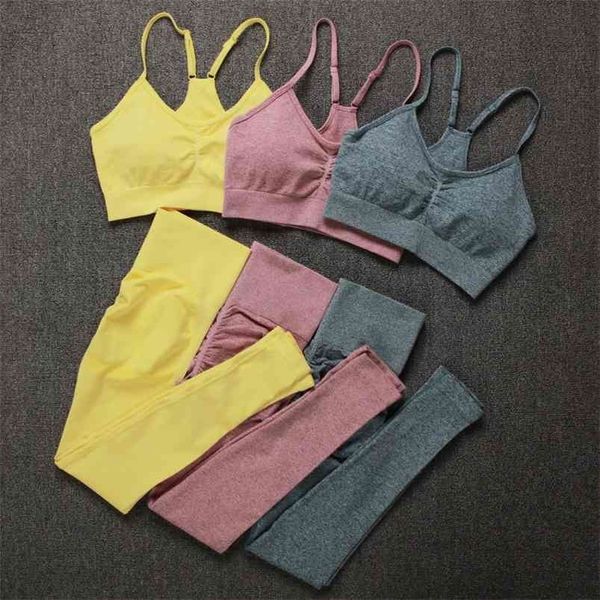 

normov tracksuit women seamless solid color two piece sets gym sports bra and high waist leggings fitness outfits 210819, White