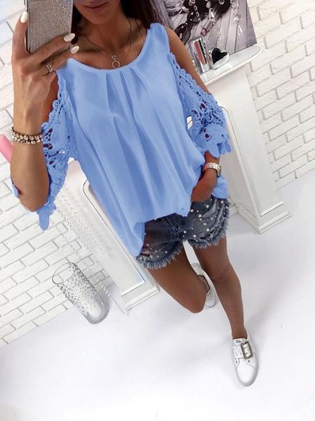 

hollow out shirt woman european style blouse summer casual women's blouses & shirts, White