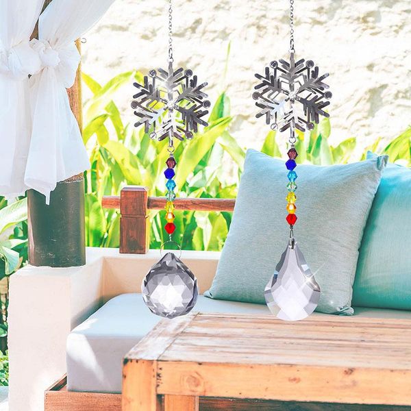 

garden decorations snowflake chakra quartz natural stone crystal healing window ornament with ball drop icicle prism