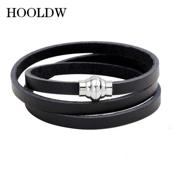 

fashion jewelry pulseira men bracelets bangles multilayer geunine leather bracelet punk street beat wristband link, chain, Black
