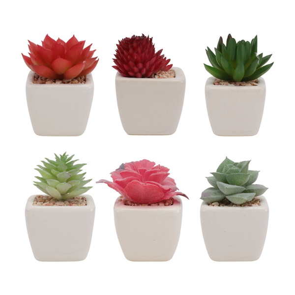 

decorative flowers & wreaths 6pcs faux succulent artificial fake simulation plants in square white ceramic pots (assorted pattern)