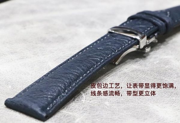 

watch bands handmade genuine ostrich leather band dark brown green blue 22mm strap men butterfly buckle watchband, Black;brown