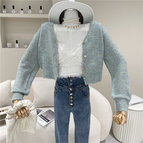 

female spring summer niche design frizzy sweet fashion flower cardigan sweater temperament short mesh, White;black