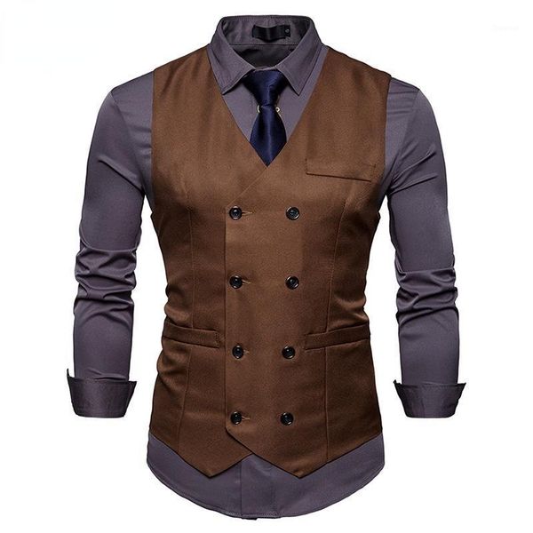 

men's vests selling vest fashion double-breasted formal casual coats solid color men clothing slim waistcoat 2xl, Black;white