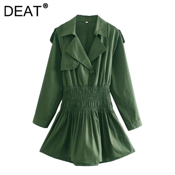

casual dresses [deat] 2021 autumn fashion tide green long sleeve hollow out high waist turn-down collar loose mini dress women 13z, Black;gray
