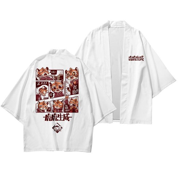 

ethnic clothing men streetwear white tiger print kimono cardigan robe japanese and pant set, Red