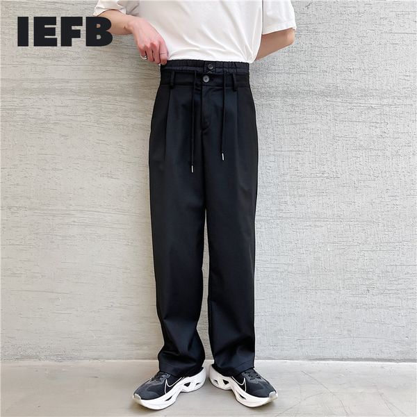 

iefb niche design double waist patchwork black suit pant for men simple loose straight business trousers 9y6898 210524