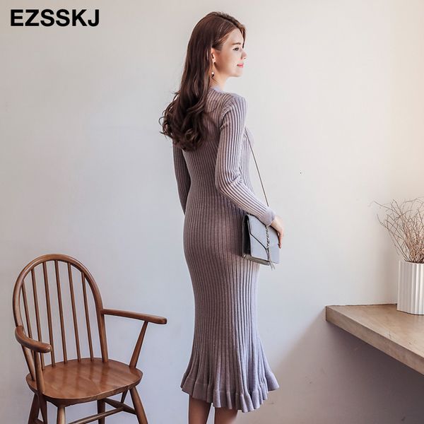 

autumn winter thick mermaid maxi women o-neck long sweater dress elegant female a-line slim knit, Black;gray