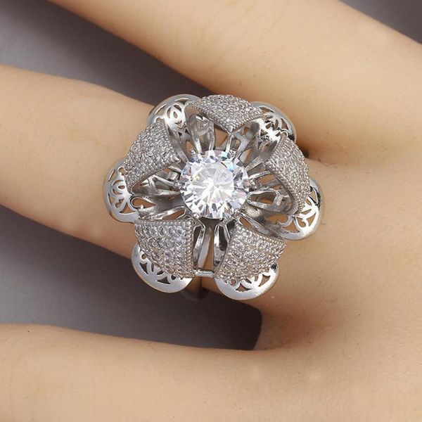 

cluster rings colour hollowed-out heart shape zircon open ring design cute fashion for women gifts adjustable, Golden;silver