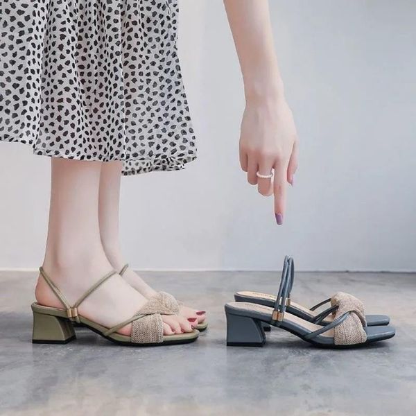 

sandals of one pair women's 2021 summer net red high heels fashion versatile wear thick women, Black