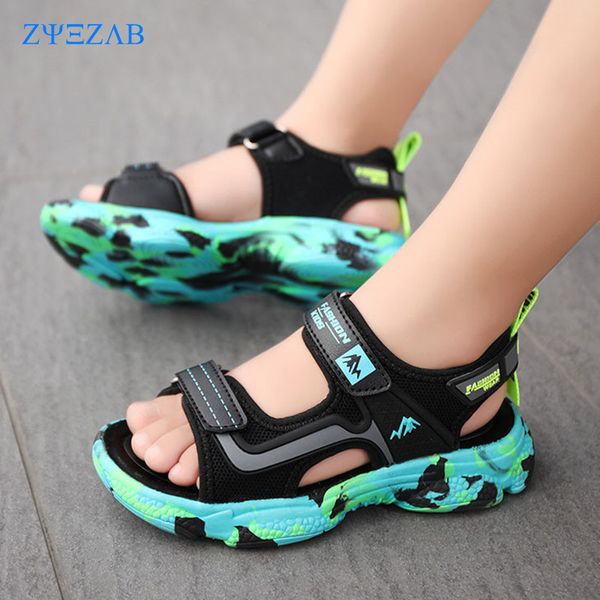 

2021 new fashion childrens sandals summer kids boys casual shoes breathable mesh velcro casual boys sandals kids boys sneakers, Black;red