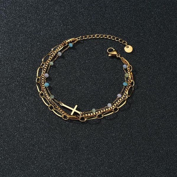 

link, chain trendy cute three layers box bracelets for girl charm gold stainless steel round link cross bangles friendship gifts, Black