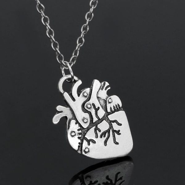 

pendant necklaces men punk human heart necklace, Silver