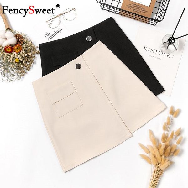

skirts fencysweet vintage plus size summer mini women high waist a line pockets korean short skirt slim casual ladies saias 2xl, Black