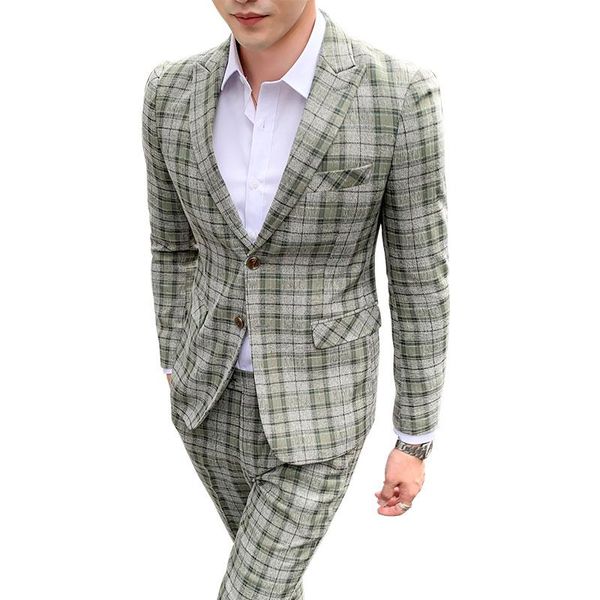 

formal suits men office work business meeting printing wedding plaid two pieces (blazers+pants) bigger size 5xl two-button men's & blaz, White;black