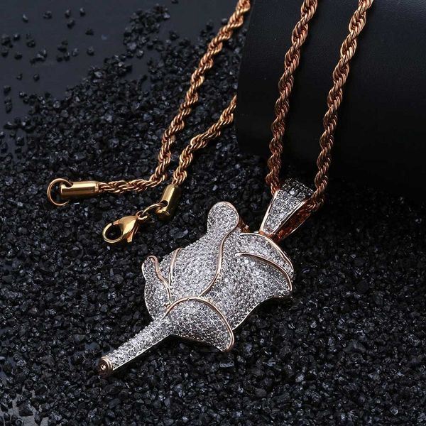 

new mens hip hop iced out gold pendant necklace rose flower pendant necklace fashion necklace jewelry, Silver