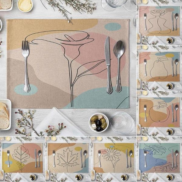 

mats & pads 42x32cm fruit vegetable leaves print heat insulation linen placemat anti-skid cup tableware pad mat home table decoration