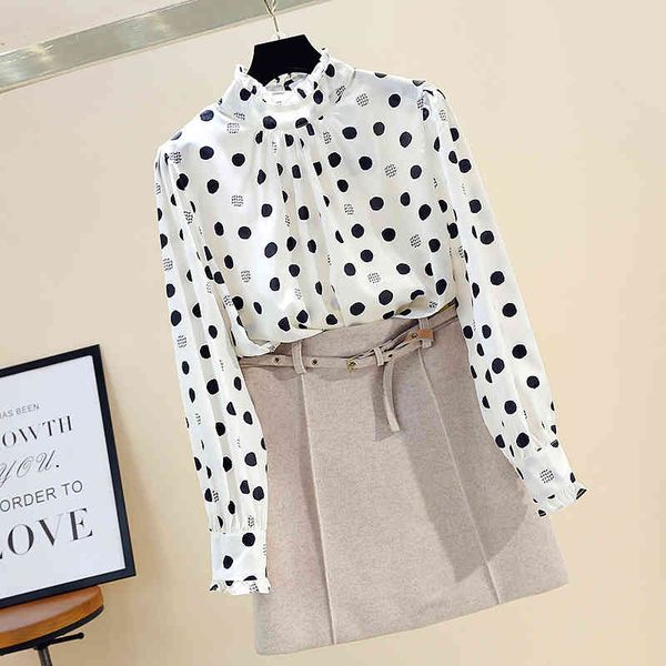 

women's blouses & shirts polka dot shirt women long sleeve stand collar vintage white blouse korean temperament thin 1 dd9s