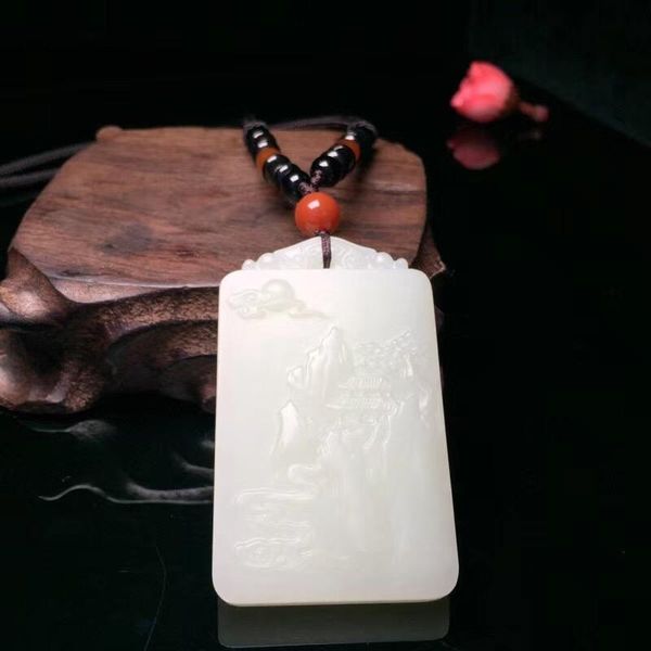 

lockets exquisite hetian jade landscape painting pendant h19#, Silver