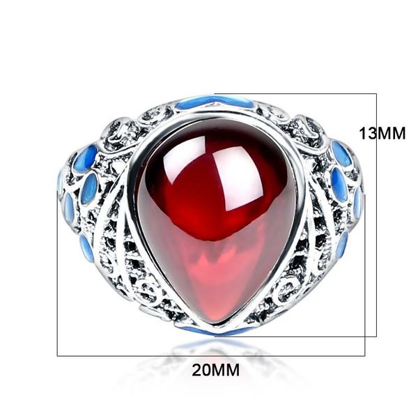 

cluster rings real fine vintage 925 sterling silver retro thai red stone ring cloisonne enamel jewelry for women, Golden;silver