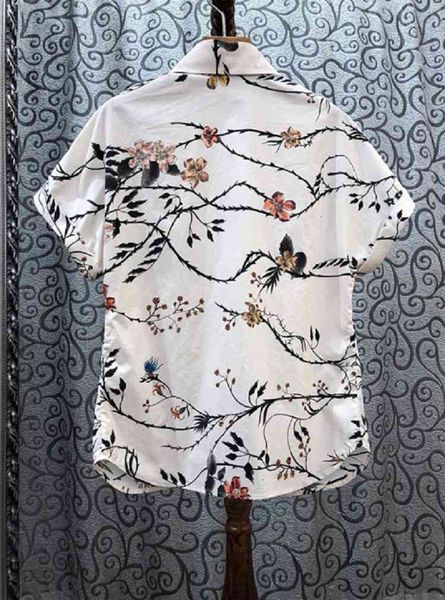 

women's jackets jackets 100%cotton summer style blouses women turn-down collar vintage flower print short sleeve casual button shirts, Black;brown