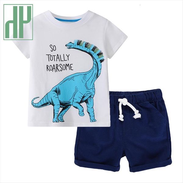 

2 piece summer kids clothing sets baby cute boys toddler children suit clothes for boy outfits cartoon t shrits, White