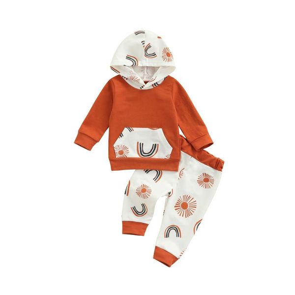 

clothing sets 2pcs kids tracksuits, rainbow print hooded long sleeves sweatshirt + elastic waist casual pants for boys, girls, 0-18 months, White