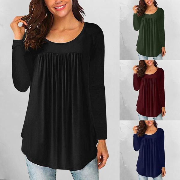 

women's blouses & shirts fashion buttons pleated t-shirt casual autumn winter ladies soild loose tee female women long sleeve shirt bl, White