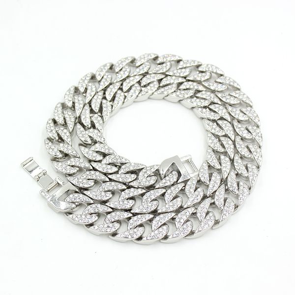 

womens mens 14mm iced out miami cuban curb chain link necklace hip hop necklaces rapper jewelry for men women gifts, Silver